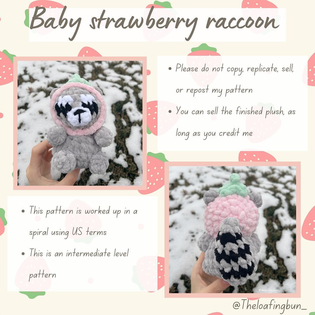 Free pattern! Baby strawberry raccoon 🍓 🦝