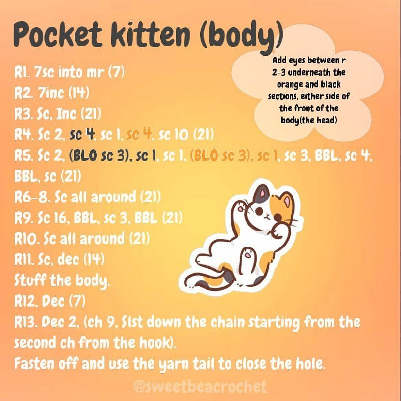 free pattern pocket kitten