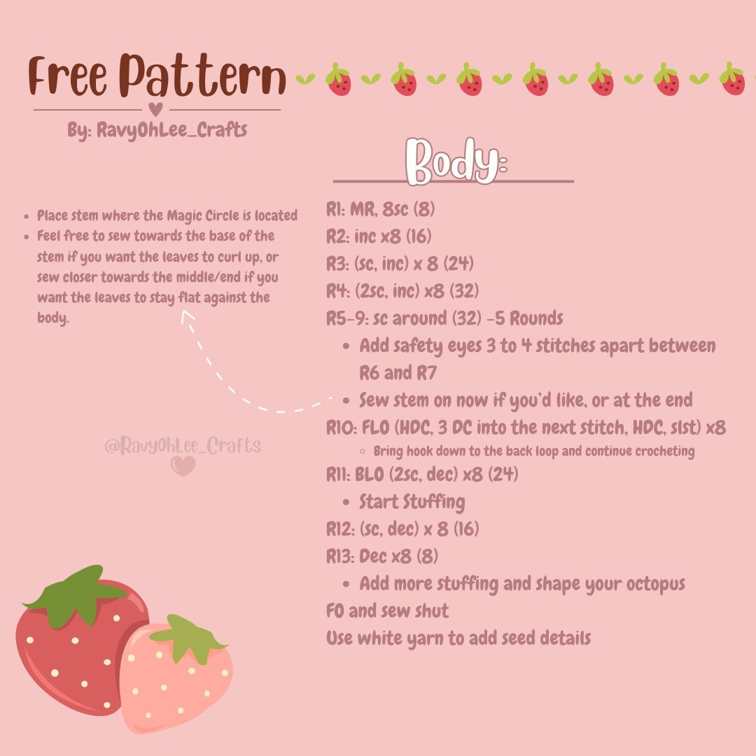 ❥ Free Strawberry Octo Pattern