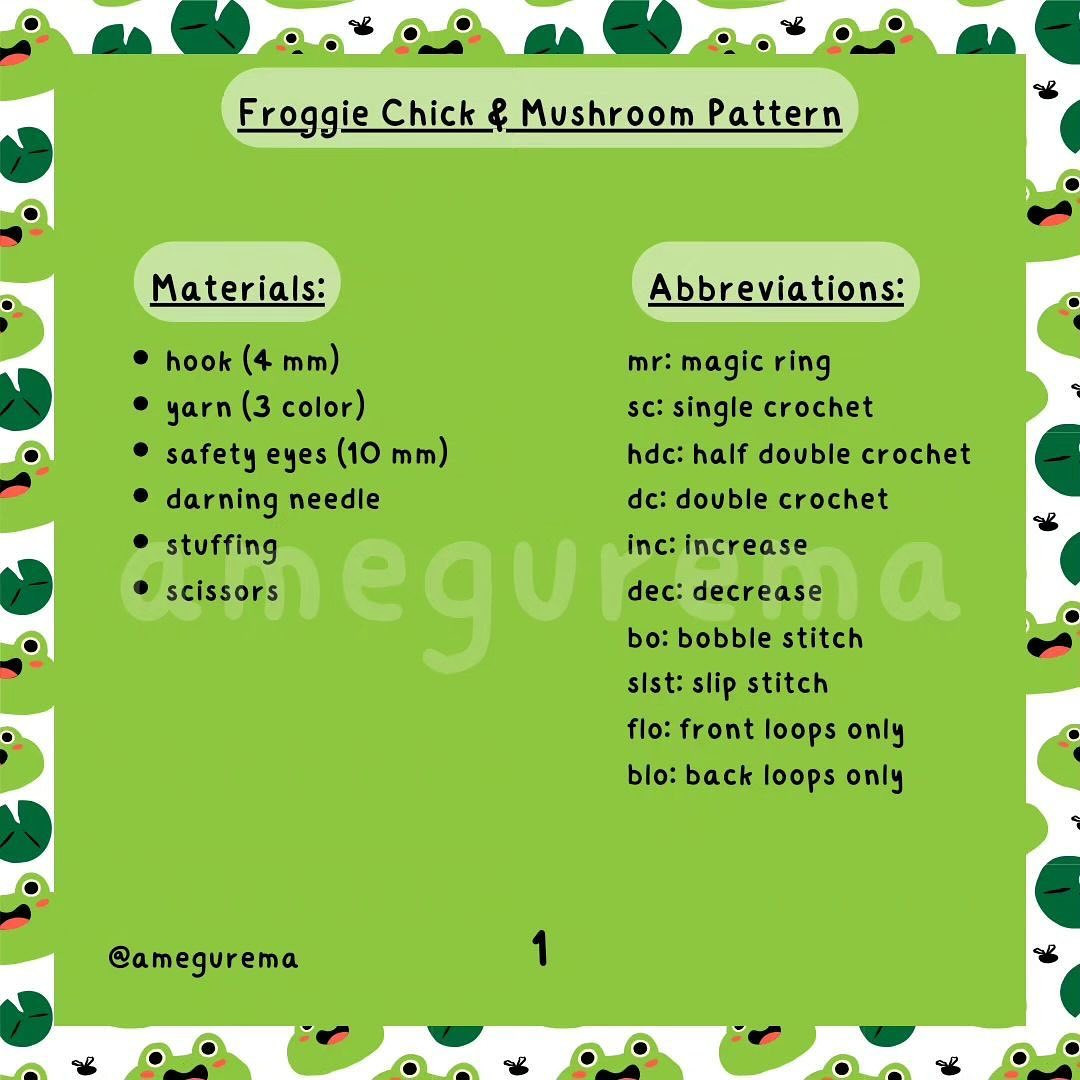 froggie chick & mushroom pattern