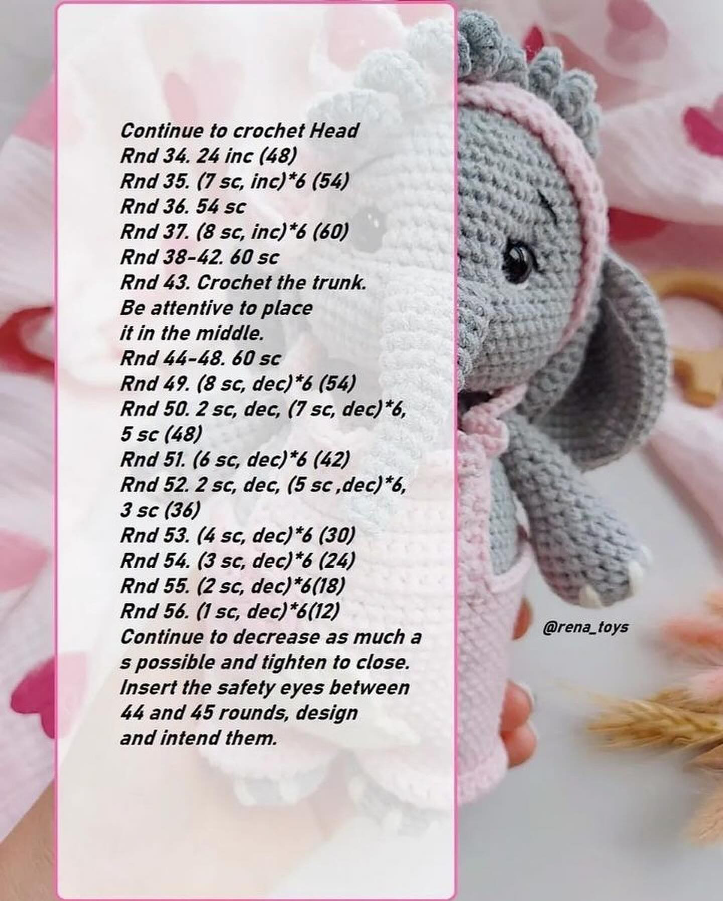 Gray elephant crochet pattern wearing pink dress