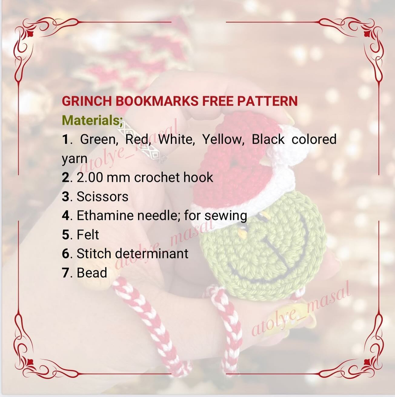 grinch bookmark free pattern