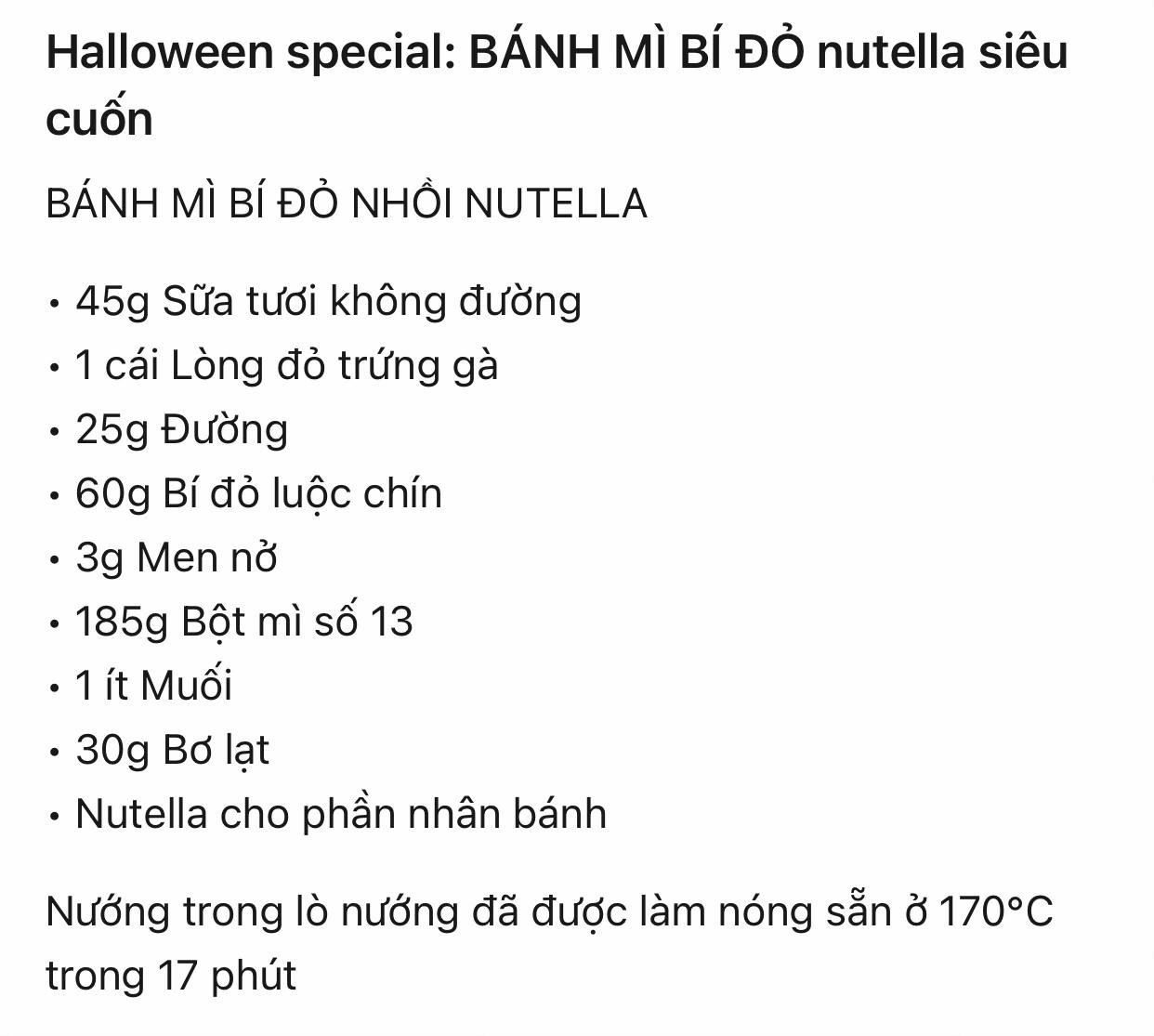 halloweenspecial bánh mì bí đỏ nhân nutella siêu cuốn.