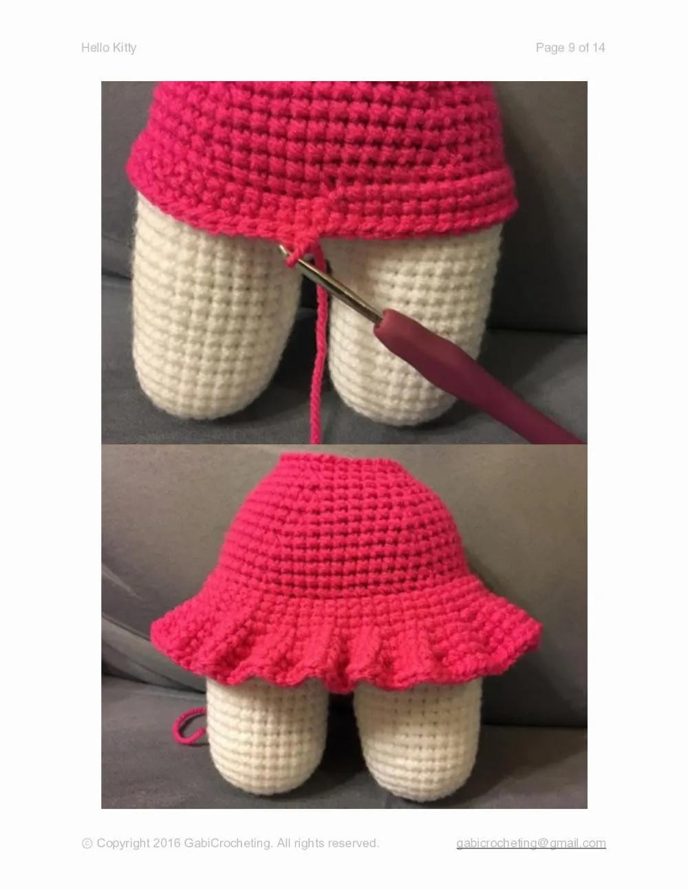 Hello kitty crochet pattern wearing a pink dress