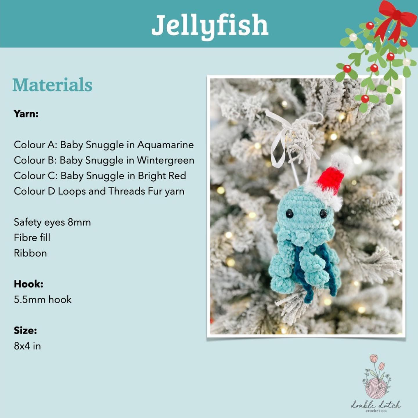 Jellyfish crochet pattern wearing Christmas hat