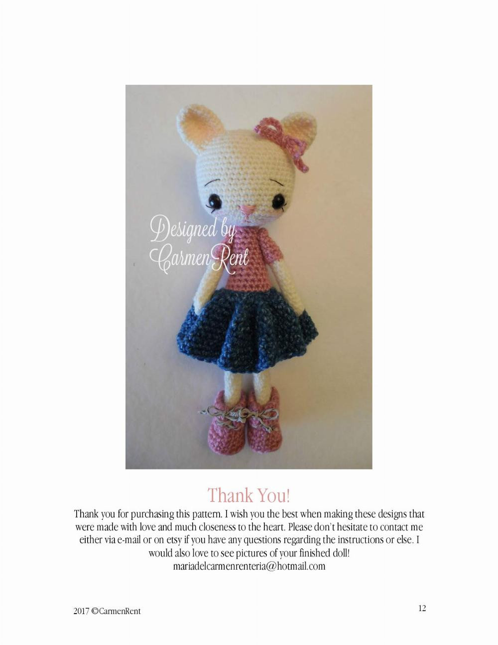 Katia cat crochet pattern wearing a dress