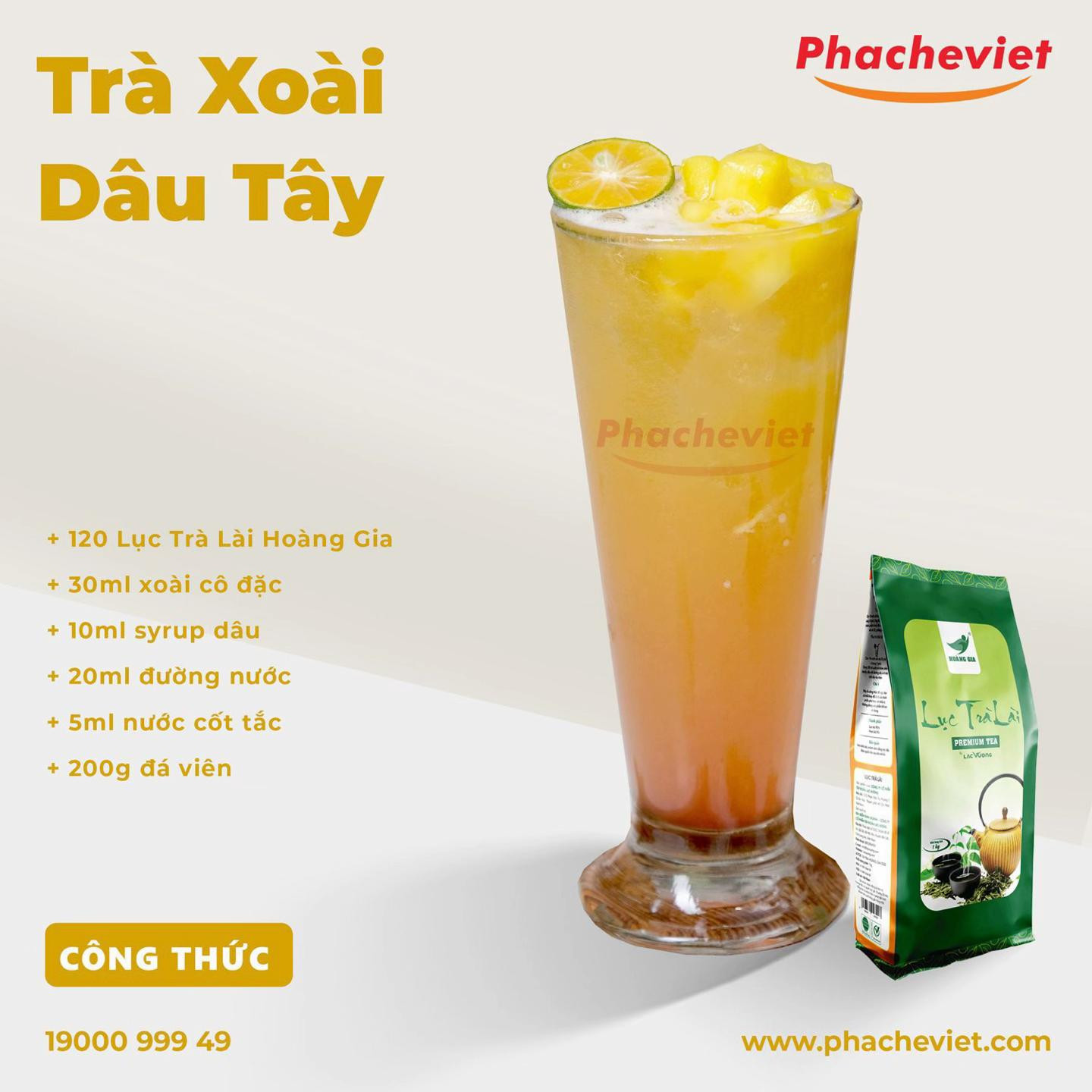 lệ chi thanh nhài, trà vải hoàng gia, trà xoài dâu tây, trà tắc mật ong hạt chia.