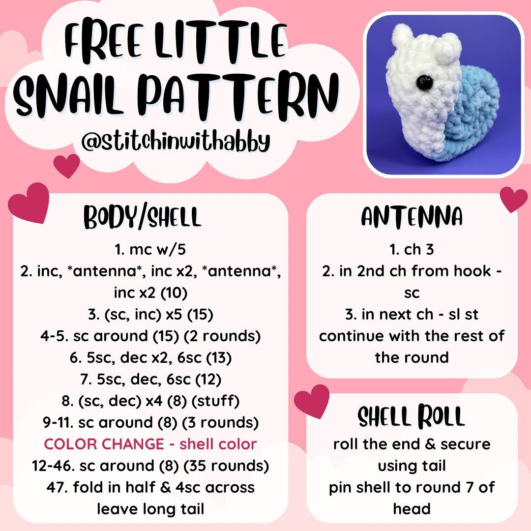 🐌 Little Snail Free Pattern 🐌