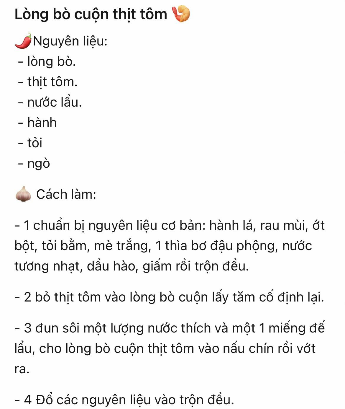 lòng bò cuộn thịt tôm