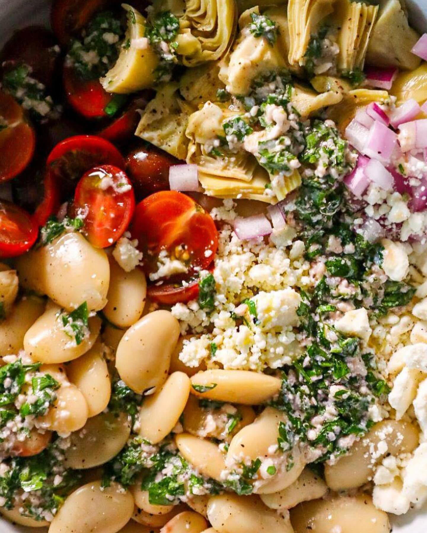 Mediterranean White Bean Salad with Feta & Herb Dressing: