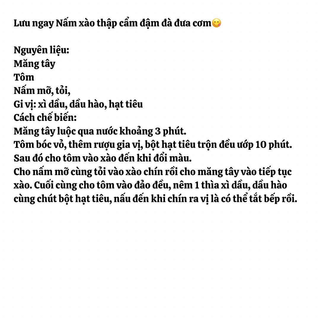 Nấm xào thập cẩm đậm đà đưa cơm, cá hú nấu măng chua, sườn xào chua ngọt theo công thức đơn giản, mì gói xào rau muốn.