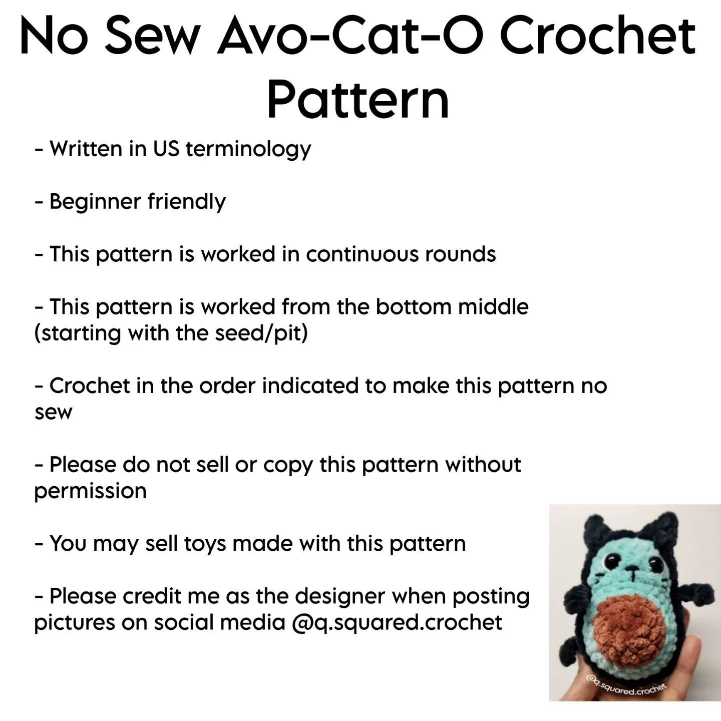 no sew avery the avo cat o crochet pattern