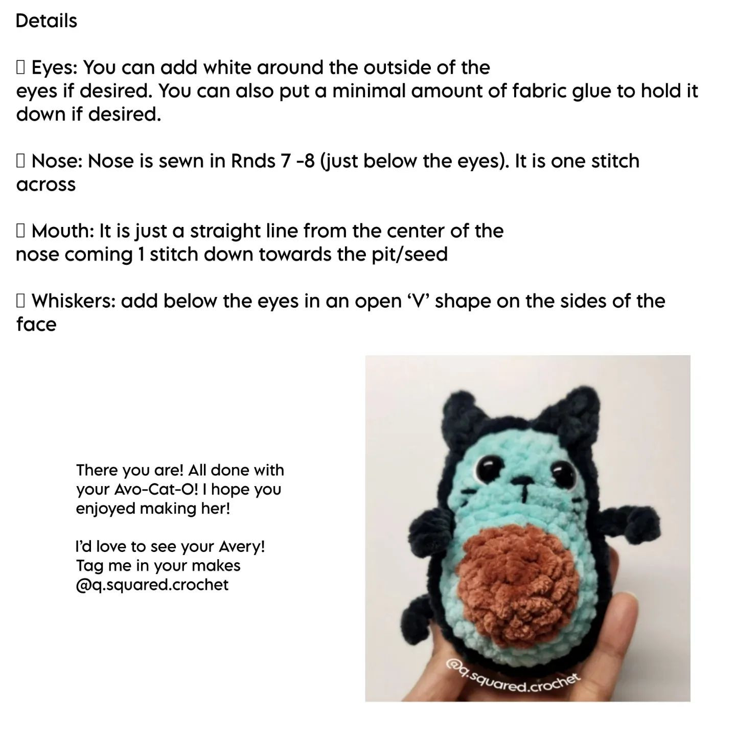 no sew avery the avo cat o crochet pattern