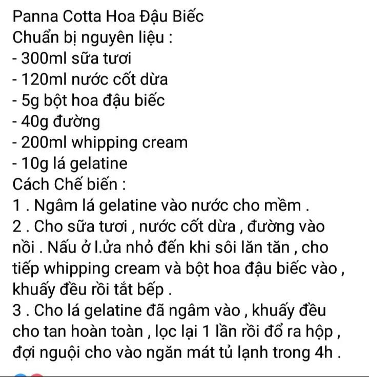 panna cotta lá dứa, panna cotta xoài, panna cotta sữa dừa, panna cotta dâu, panna cotta hoa đậu biếc