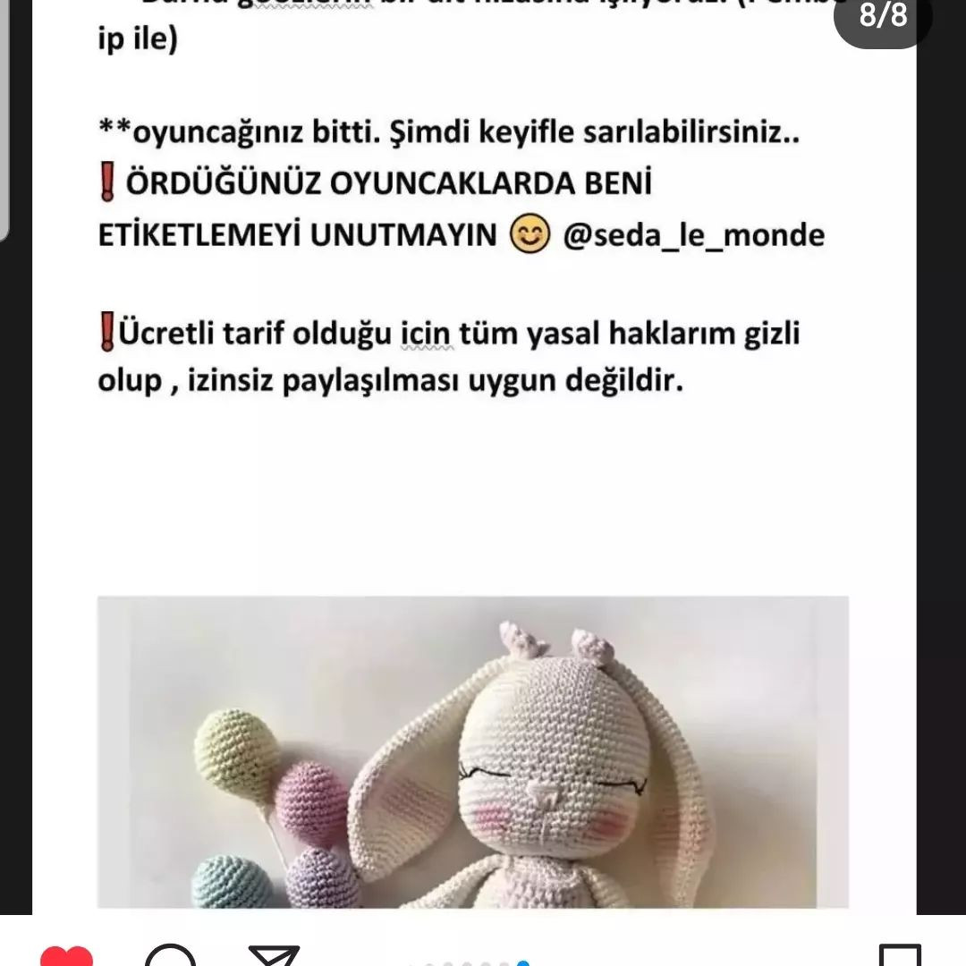 Pembe tulum giyen tavşan bebek için tığ işi modeli.