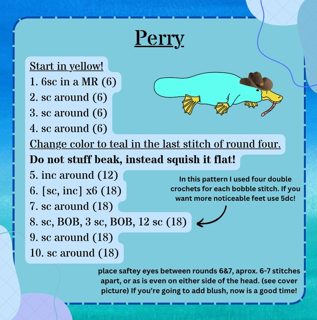 🩵 Perry the Platypus Low Sew Free Pattern!!! 🤎