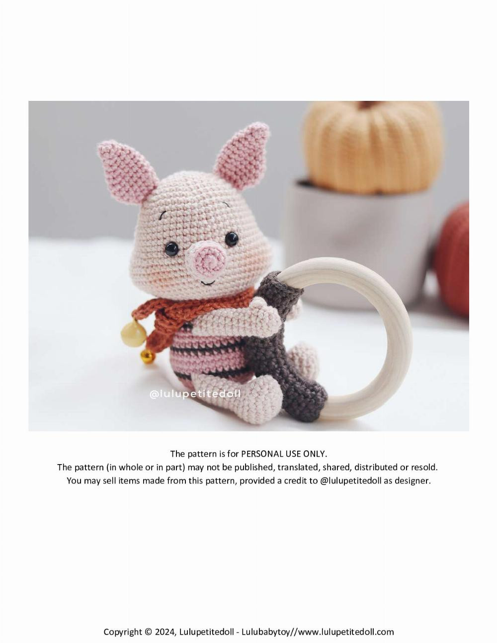 Piglet Rattle crochet pattern