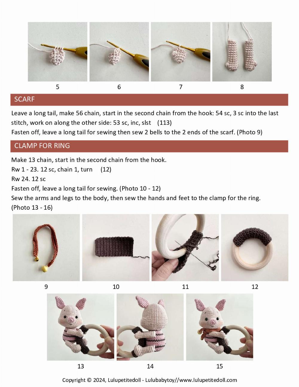 Piglet Rattle crochet pattern