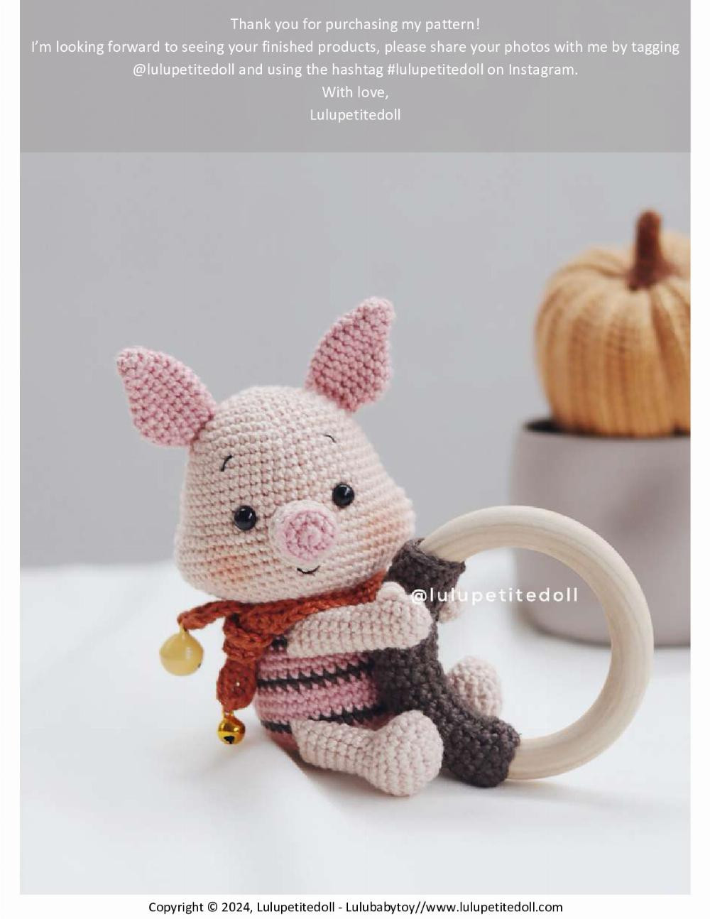 Piglet Rattle crochet pattern