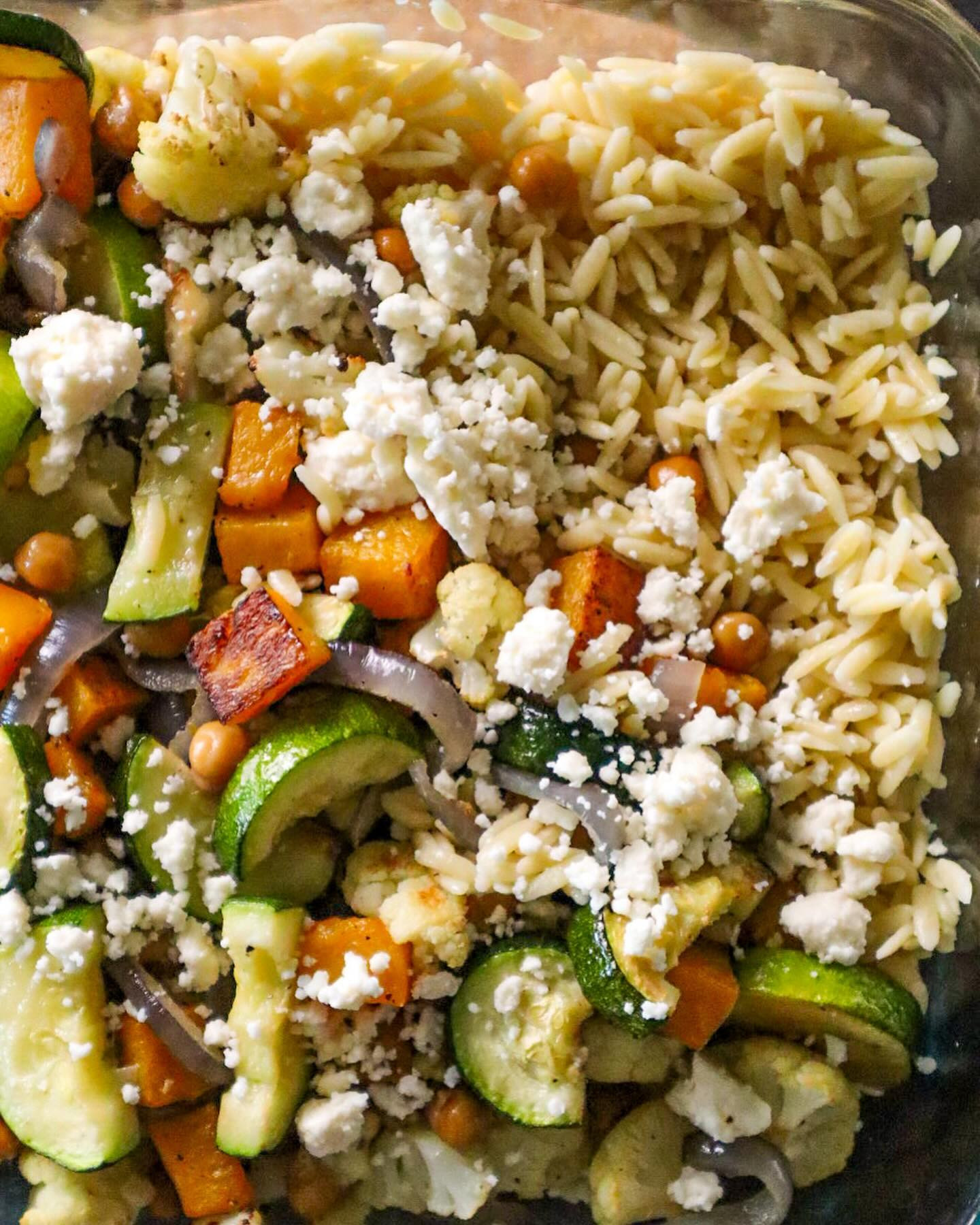 Roasted Vegetable Orzo Pasta Salad with Creamy Garlic Herb Dressing: