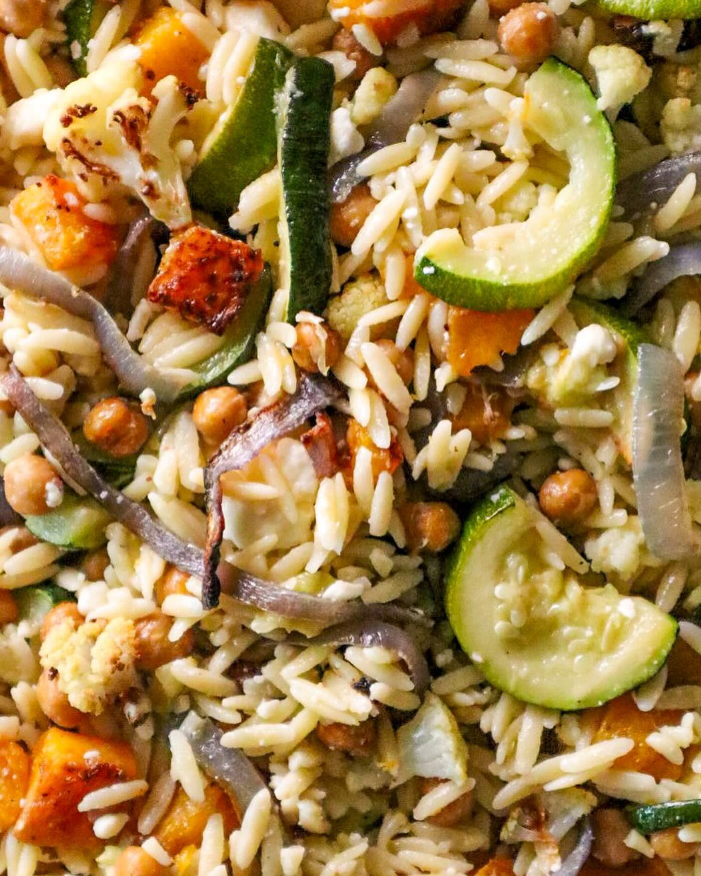 Roasted Vegetable Orzo Pasta Salad with Creamy Garlic Herb Dressing: