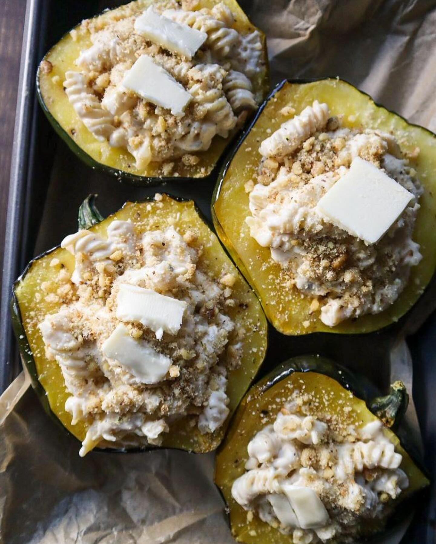 Sage + White Cheddar Mac & Cheese Stuffed Acorn Squash: