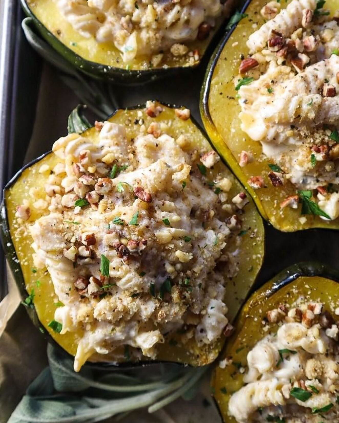 Sage + White Cheddar Mac & Cheese Stuffed Acorn Squash: