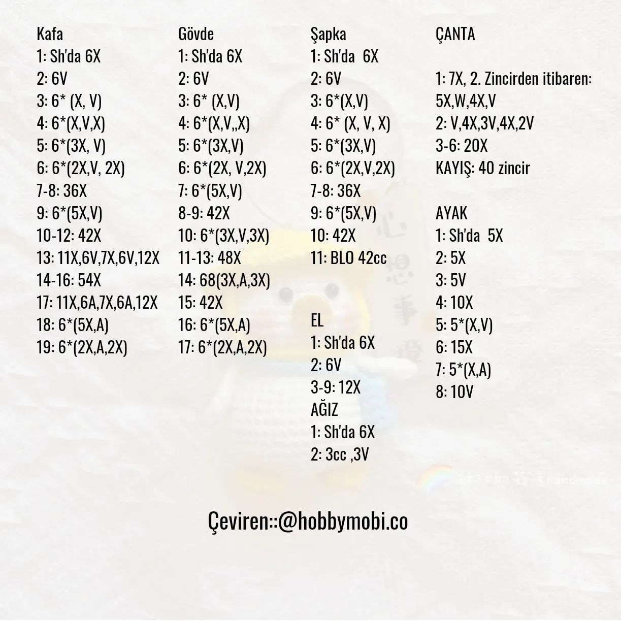 Şapka takan ve evrak çantası taşıyan bir ördek için tığ işi modeli