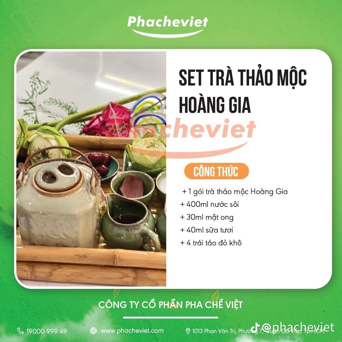 set trà thảo mộc hoàng gia, lục trà dưa lưới, trà chanh dây, trà đào cam hạt chia.