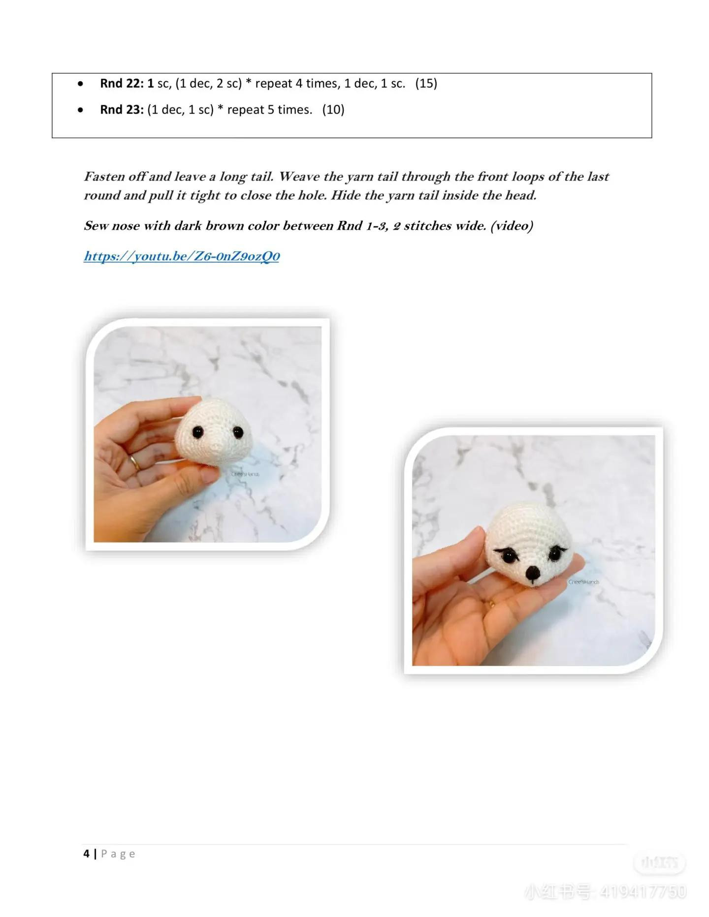 sleeping white fox crochet pattern