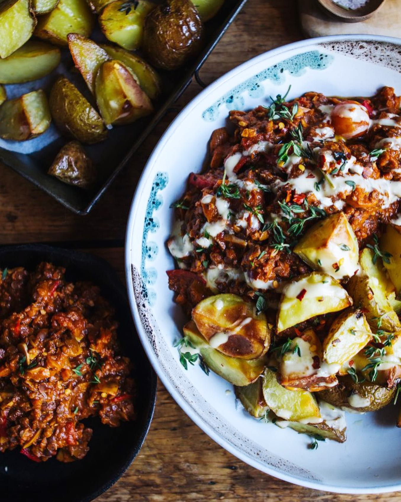 Smoky Lentil & Walnut Bolognese with Crispy Roast Potatoes! 🤩