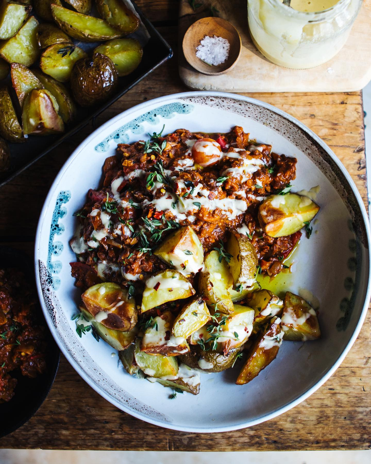 Smoky Lentil & Walnut Bolognese with Crispy Roast Potatoes! 🤩