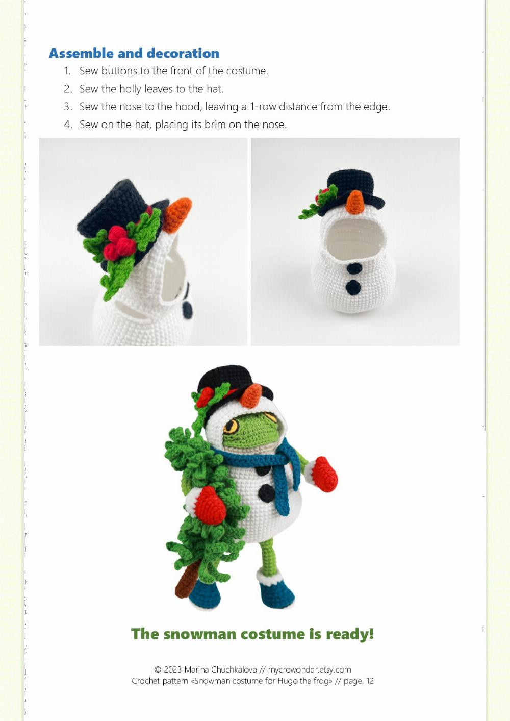 snowman costume for hugo the frog