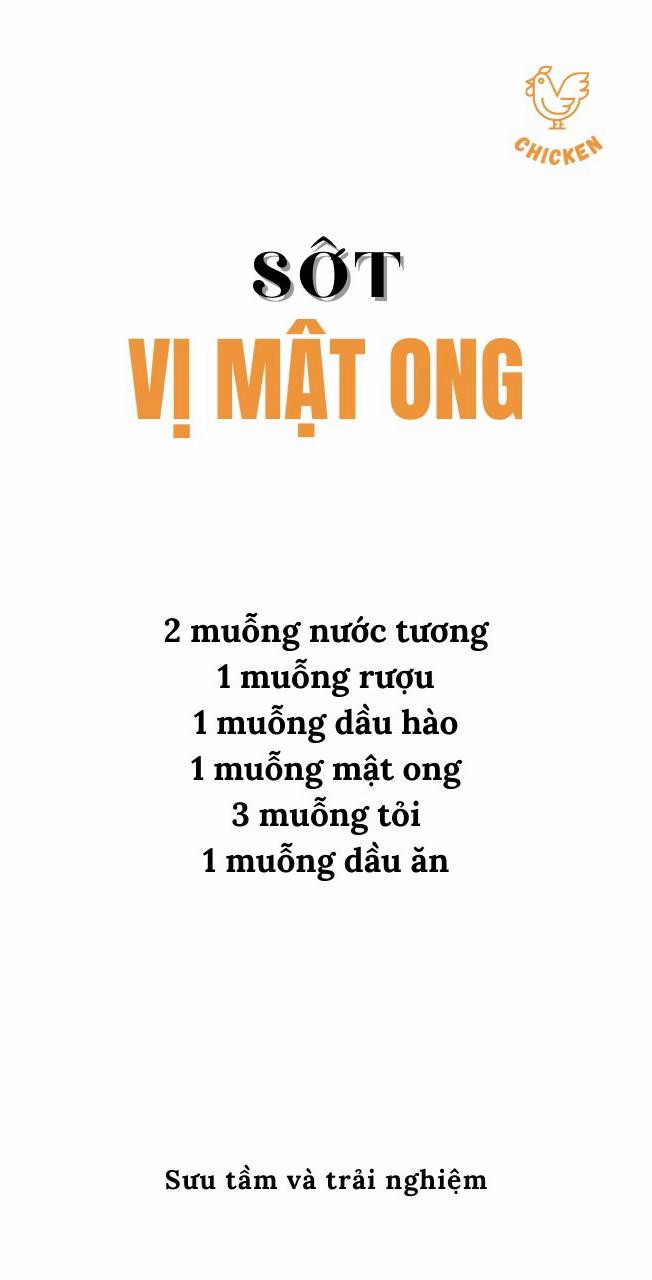 Sốt gà nướng: sốt vị mật ong, sốt vị chanh cay, sốt vị tiêu đen.