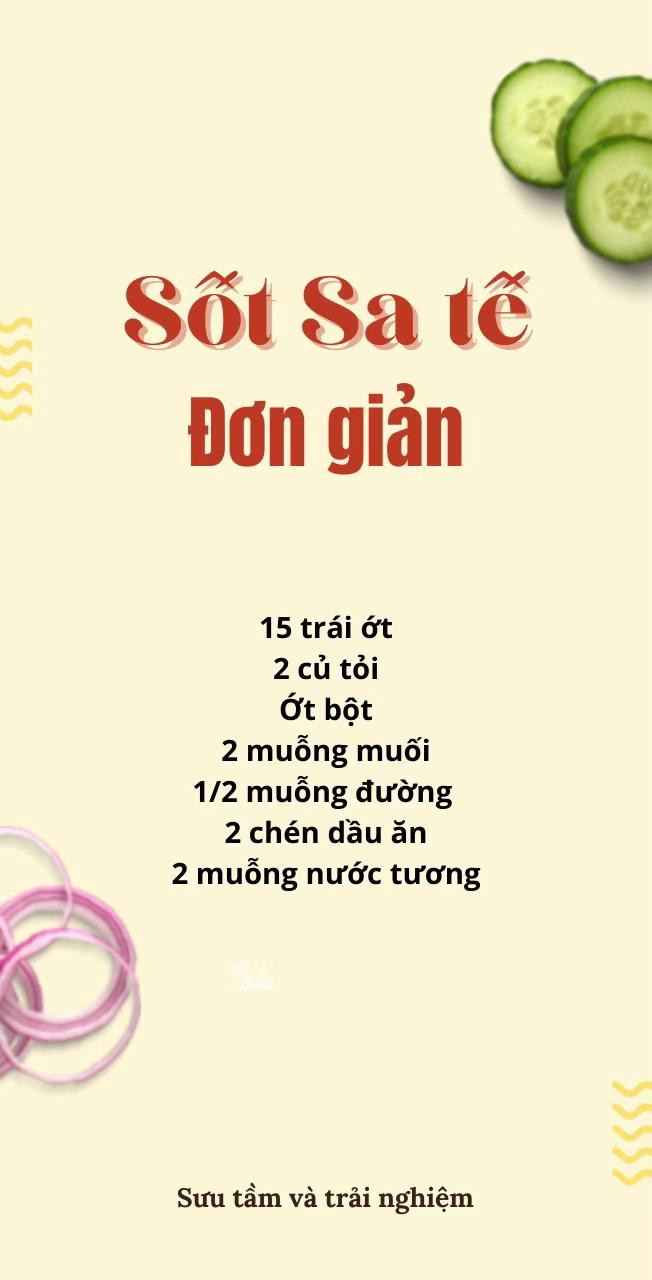 Sốt sa tế đơn giản, sốt sa  tế tỏi ớt, sốt sa tế tôm.