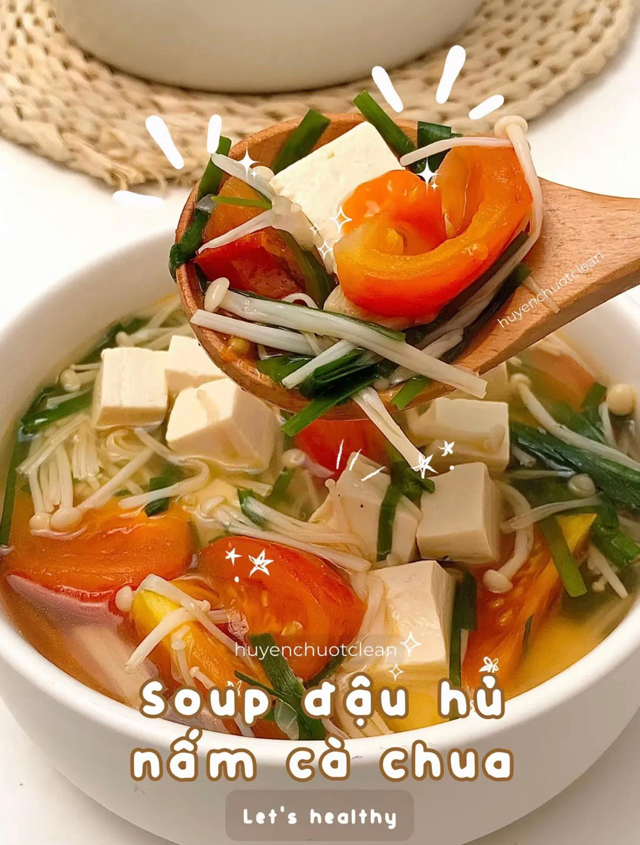 soup đậu hủ nấm cà chua