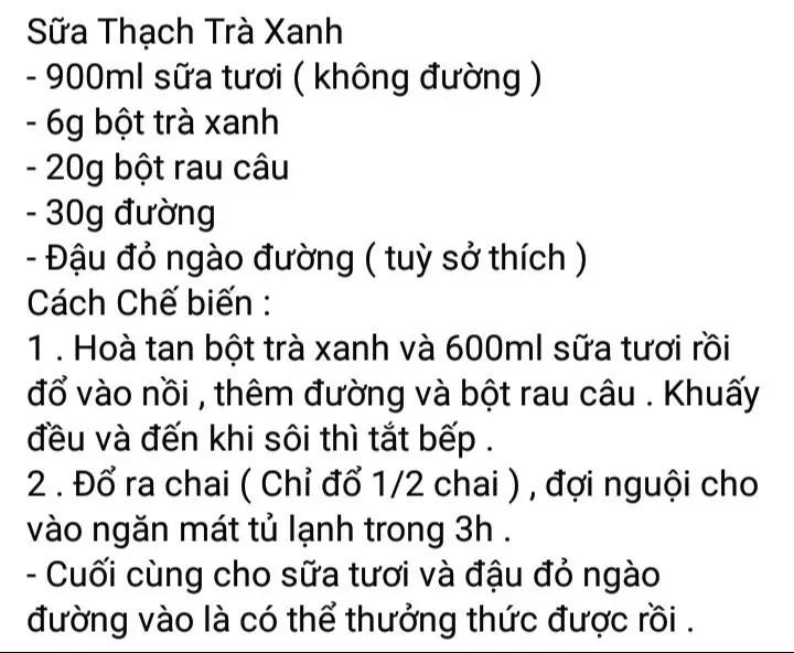 Sữa thạch trà xanh, sữa thạch trà sữa, sữa thạch ca cao, sữa thạch khoai lang, sữa thạch lê, sữa thạch dâu