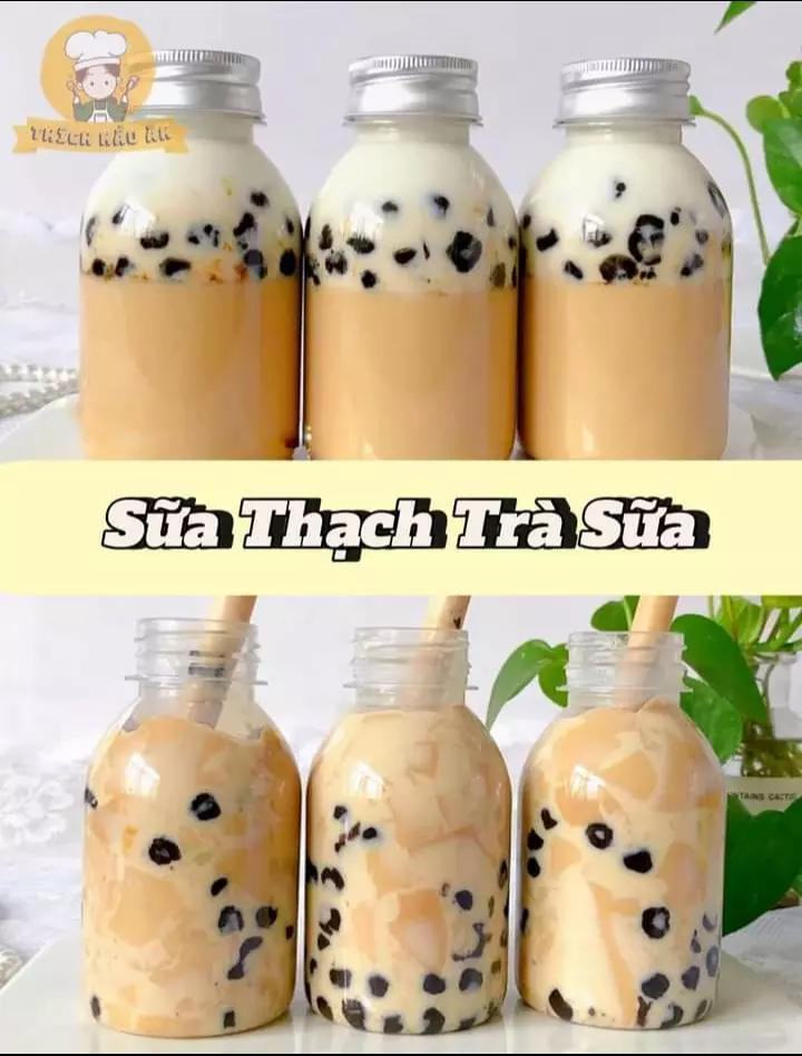 Sữa thạch trà xanh, sữa thạch trà sữa, sữa thạch ca cao, sữa thạch khoai lang, sữa thạch lê, sữa thạch dâu