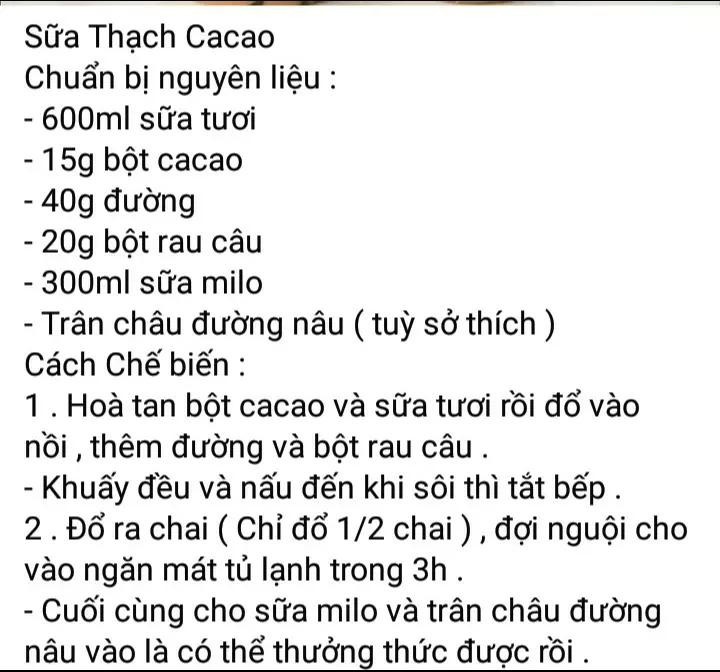 Sữa thạch trà xanh, sữa thạch trà sữa, sữa thạch ca cao, sữa thạch khoai lang, sữa thạch lê, sữa thạch dâu