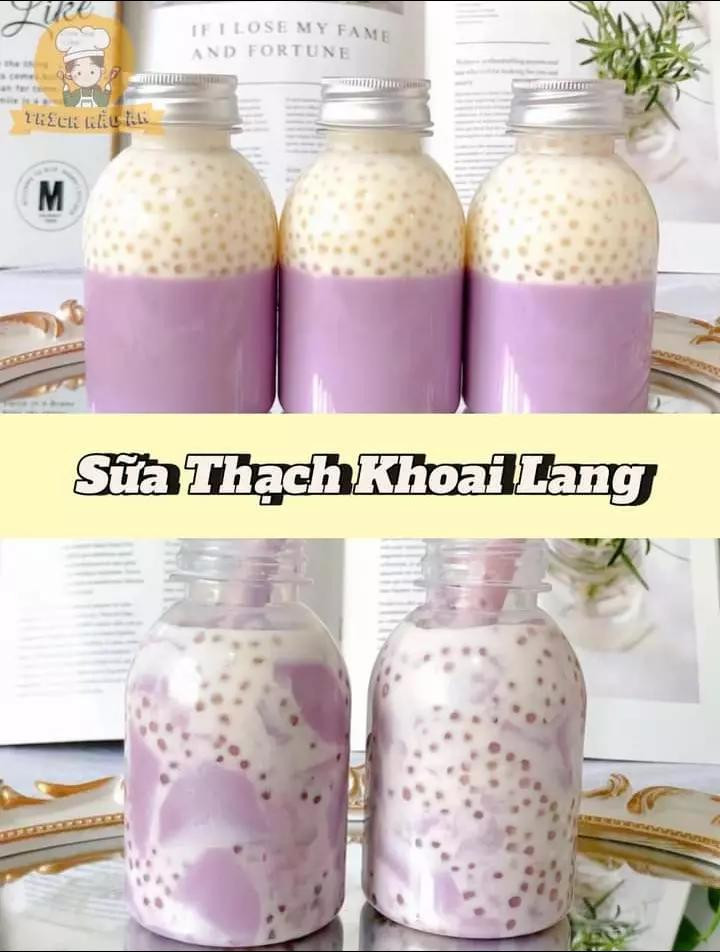 Sữa thạch trà xanh, sữa thạch trà sữa, sữa thạch ca cao, sữa thạch khoai lang, sữa thạch lê, sữa thạch dâu