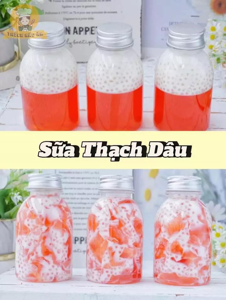 Sữa thạch trà xanh, sữa thạch trà sữa, sữa thạch ca cao, sữa thạch khoai lang, sữa thạch lê, sữa thạch dâu