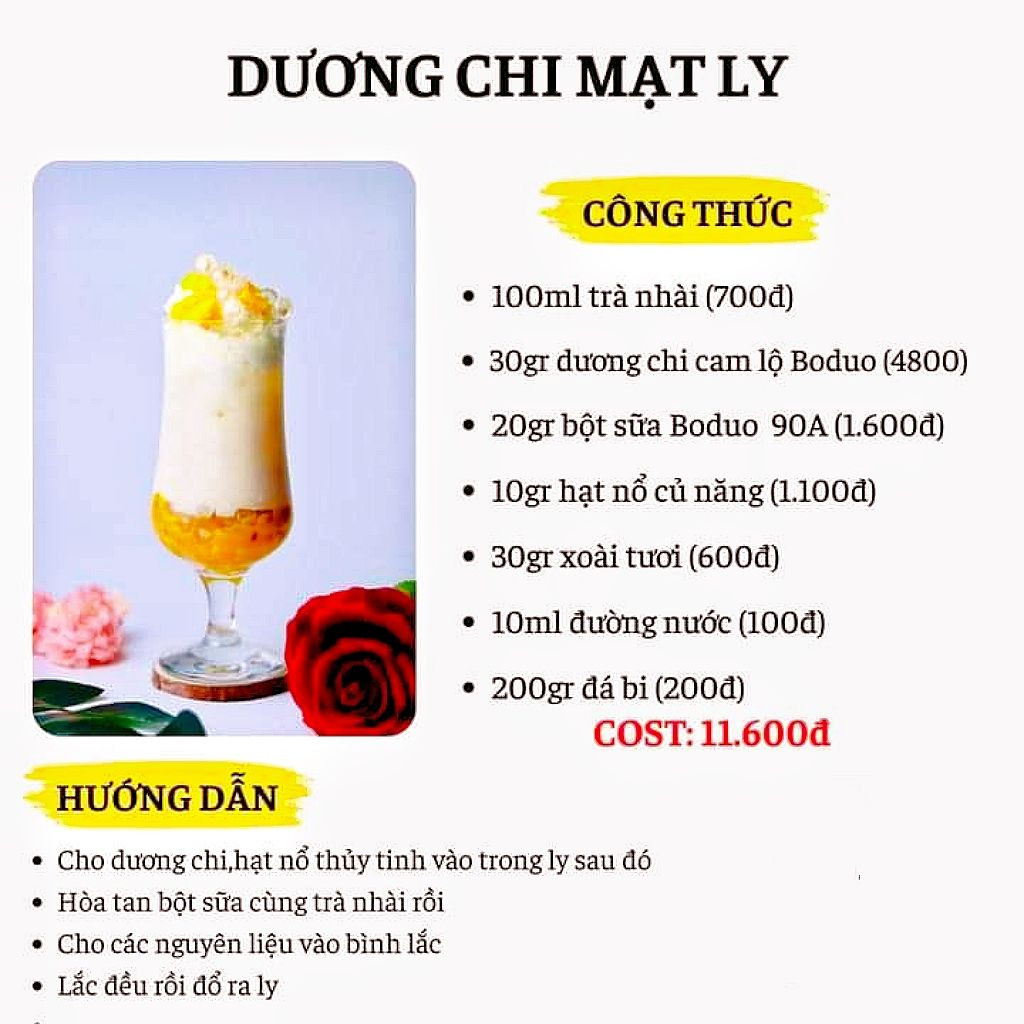 sữa tươi dương chi cam lộ, dương chi mạt ly, đào dương chi, anh đào cam zu, anh đào cam túc,