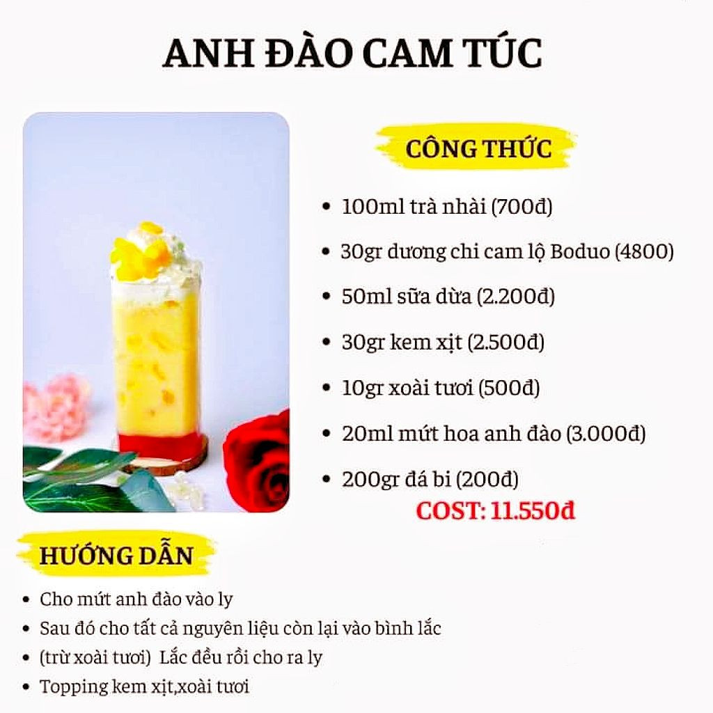 sữa tươi dương chi cam lộ, dương chi mạt ly, đào dương chi, anh đào cam zu, anh đào cam túc,