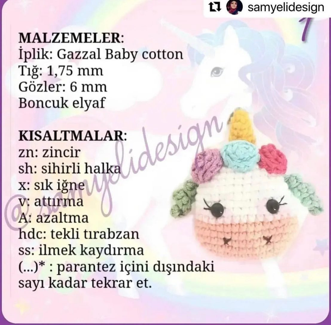 Tek boynuzlu anahtarlık yün tığ işi modeli