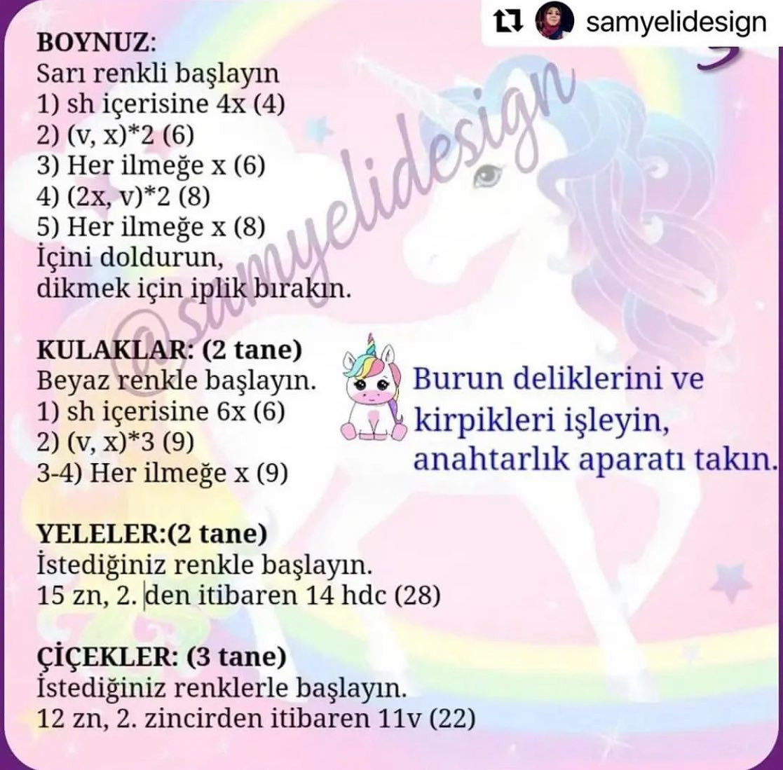 Tek boynuzlu anahtarlık yün tığ işi modeli