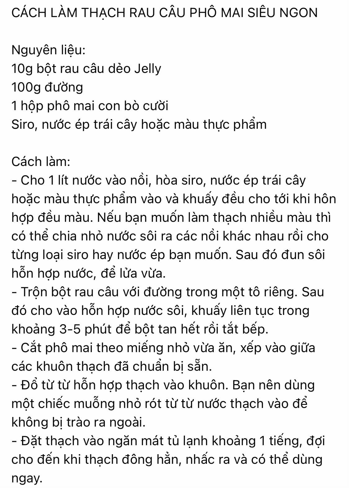 Thạch rau câu phô mai thơm ngon tại nhà.