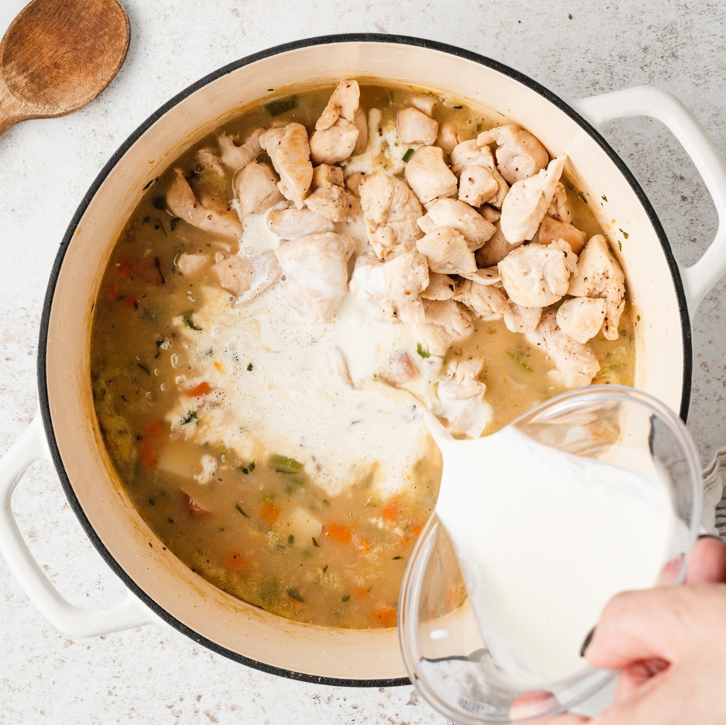 This creamy Chicken Potato Soup recipe is warm, filling, and quick enough for a weeknight meal. Made with tender chunks of chicken, potato, and vegetables simmered in a creamy, herb-infused broth.⁠