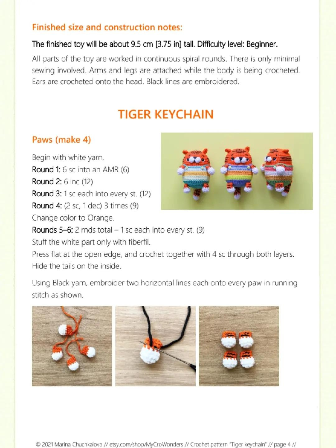 tiger keychain free crochet pattern for a stuffed toy