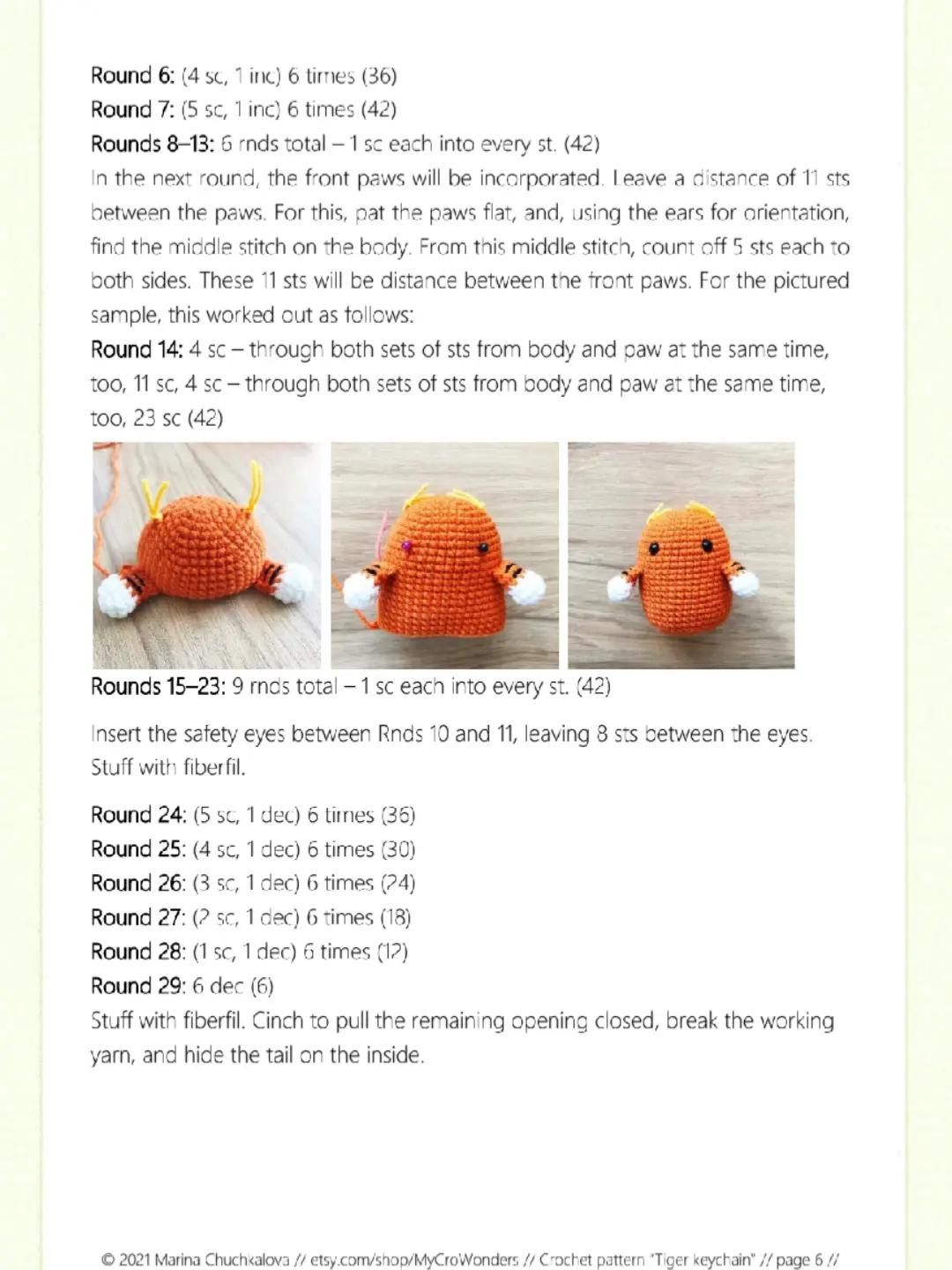 tiger keychain free crochet pattern for a stuffed toy