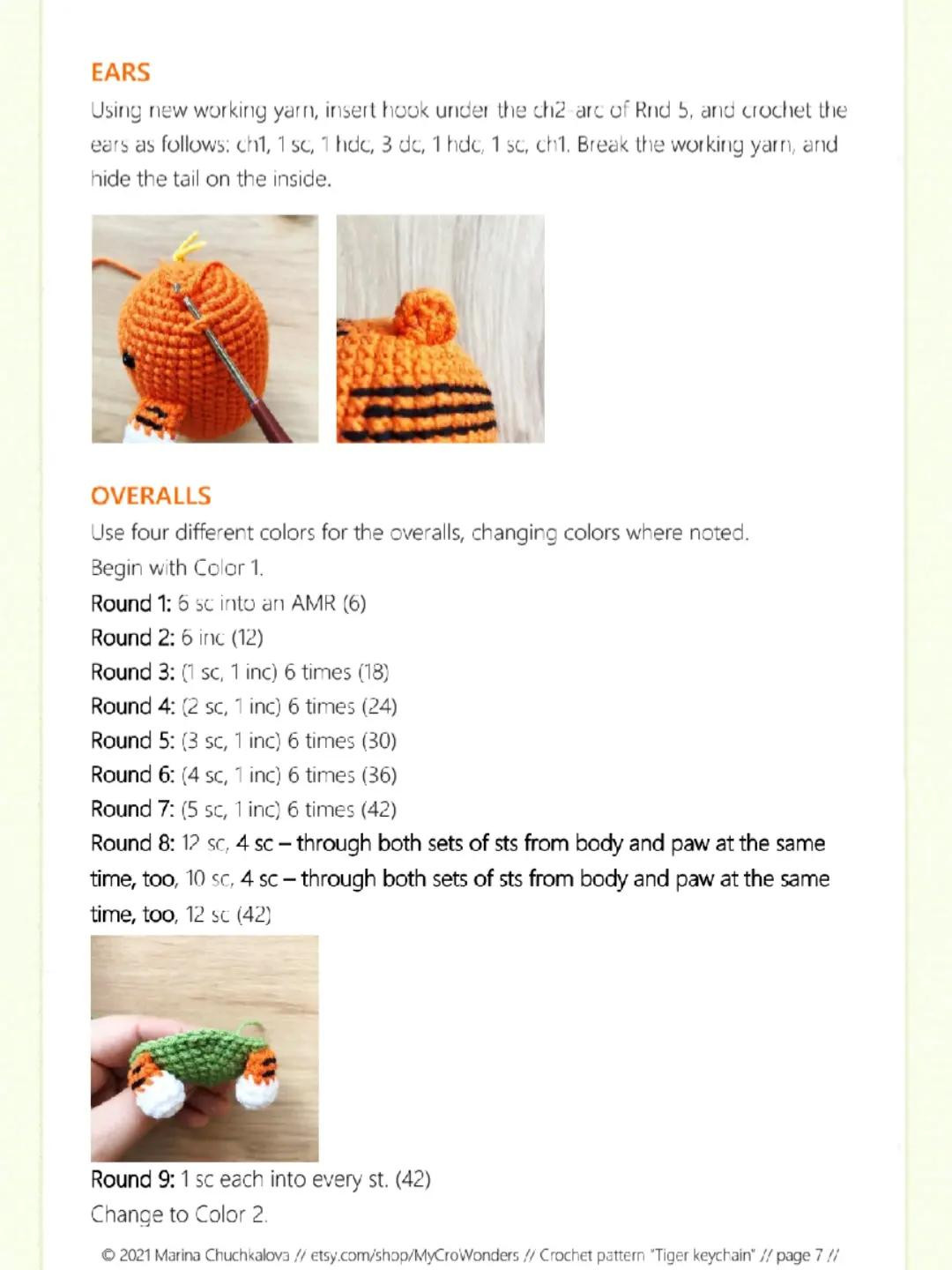 tiger keychain free crochet pattern for a stuffed toy